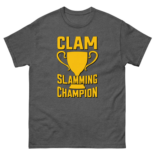 Clam slamming champion printed T-shirt by Mcbarge.